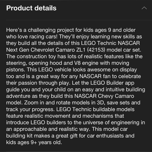 LEGO Technic NASCAR Next Gen Chevrolet Camaro ZL1 NWT - Picture 6 of 8